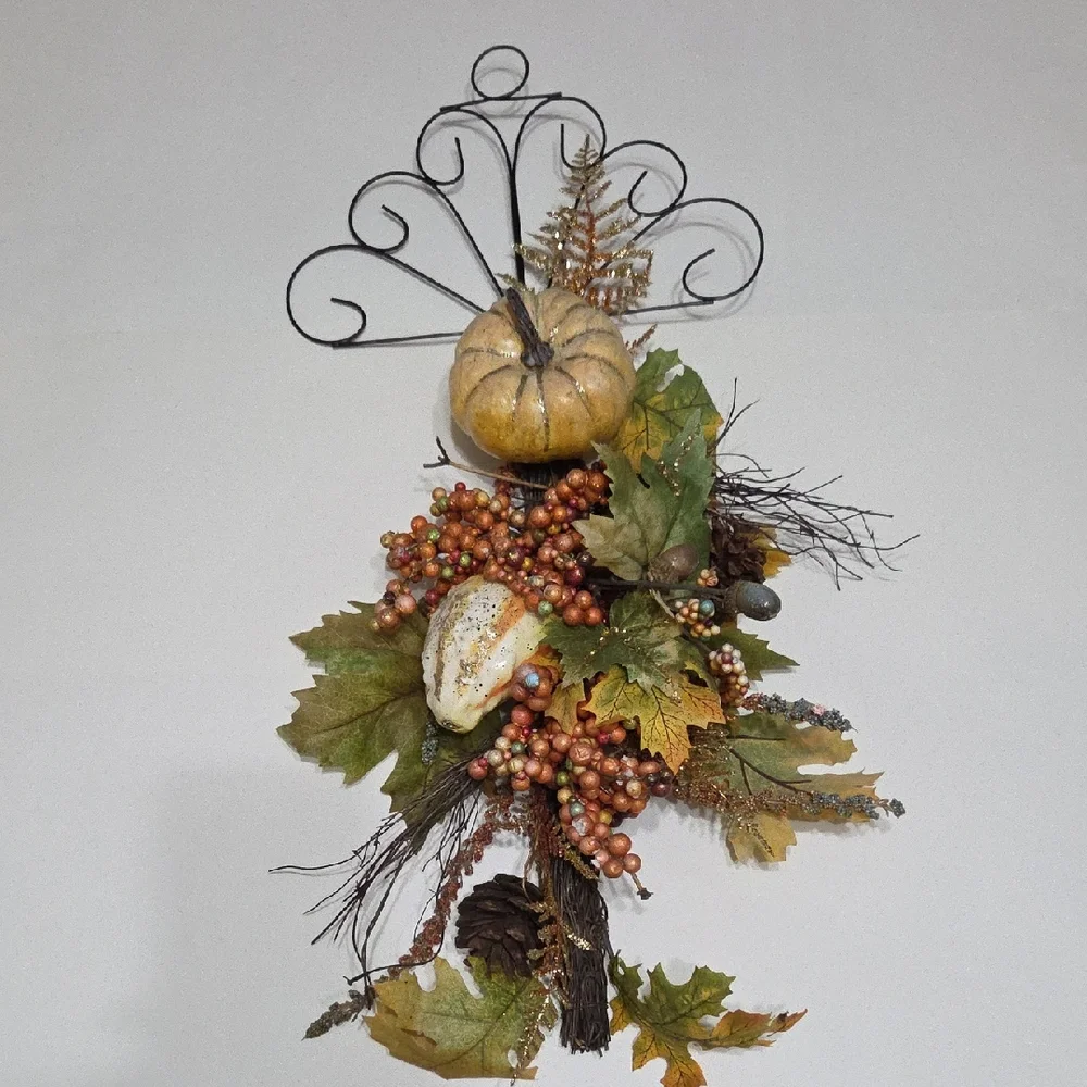 Source Unknown Rustic Autumn Wreath with Pumpkin and Gourds